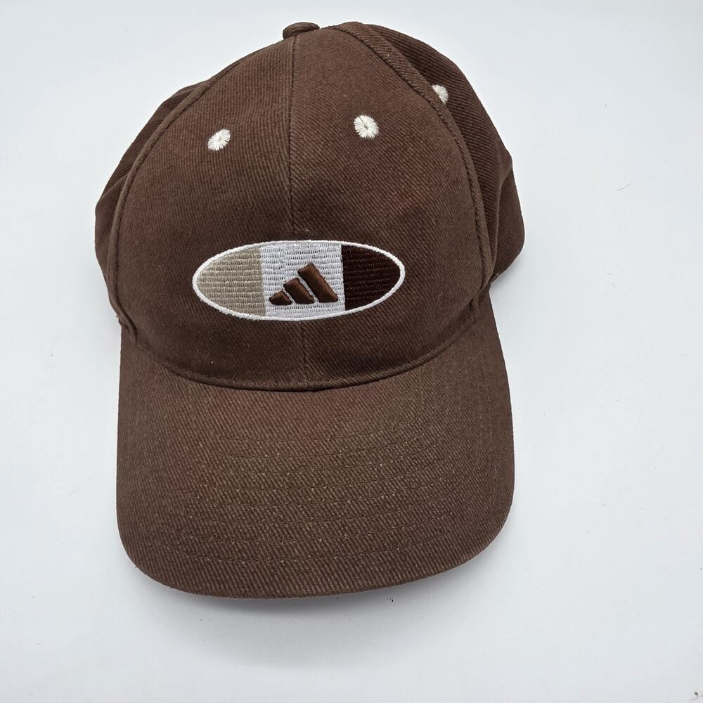 Vintage Y2K Adidas Brown Earth Tone Oval Logo Strapback Dad Hat Cap